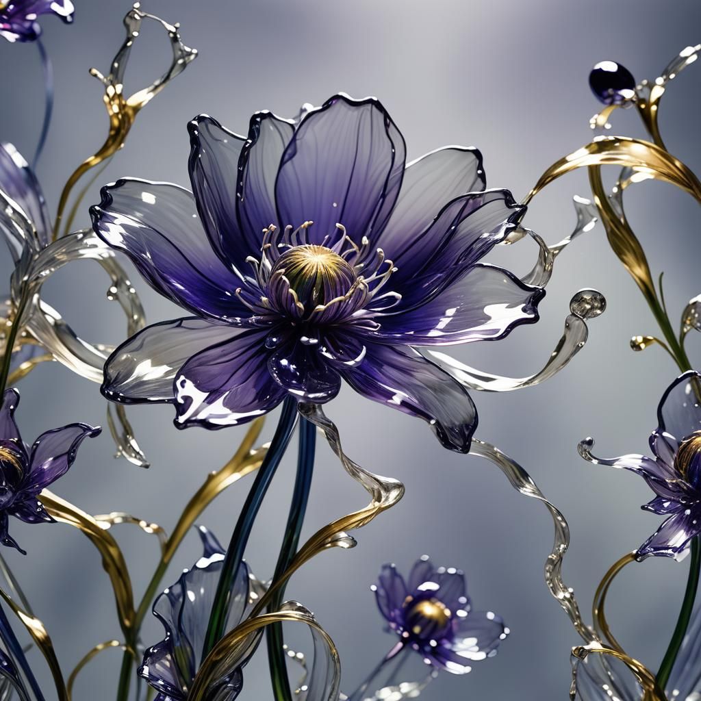 Purple Glass Flower Concept Art in Glassblowing Style