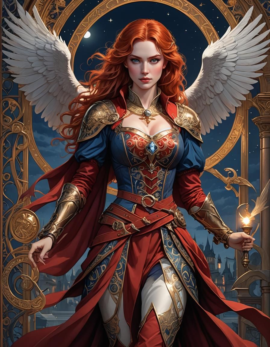 Redhead Model in Medieval Castle, Art Nouveau Style