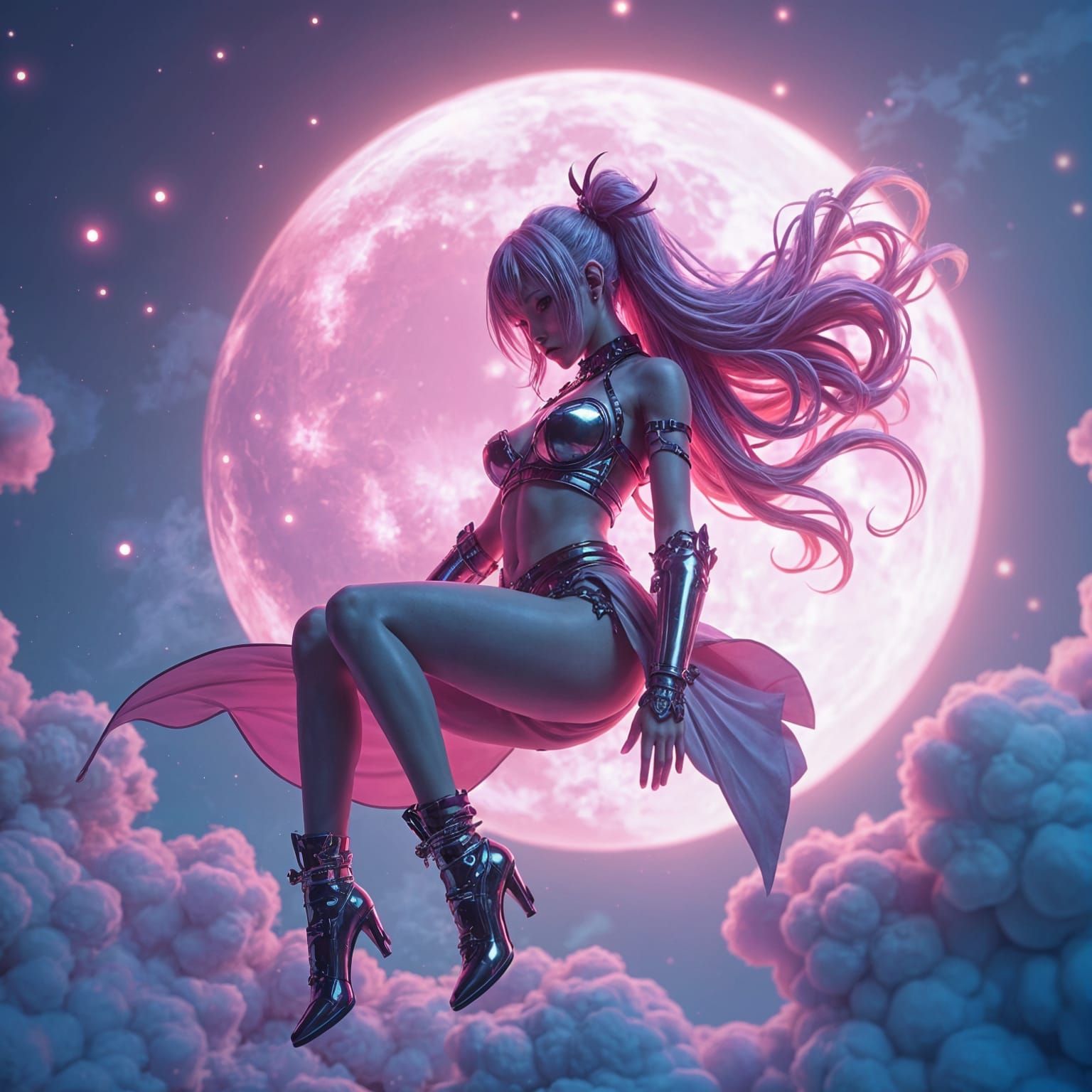 Punk Goddess in Violet Celestial Dreamscape
