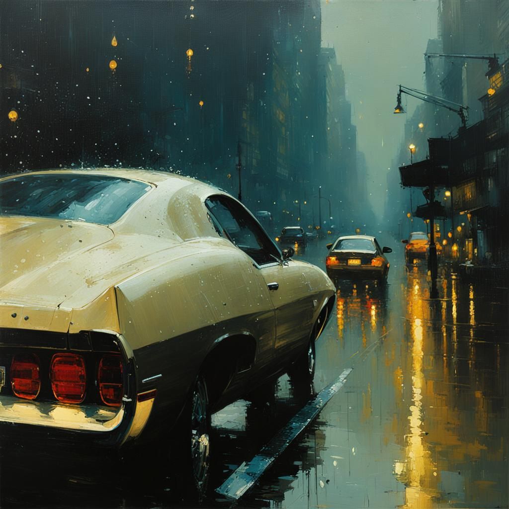 Raindrop Close-Up in Tonalist Painting Style