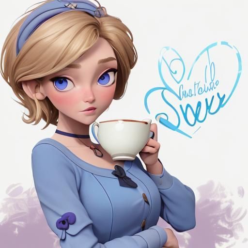 cheveux court et blond au yeux marron, les paupière porte un maquillage violet