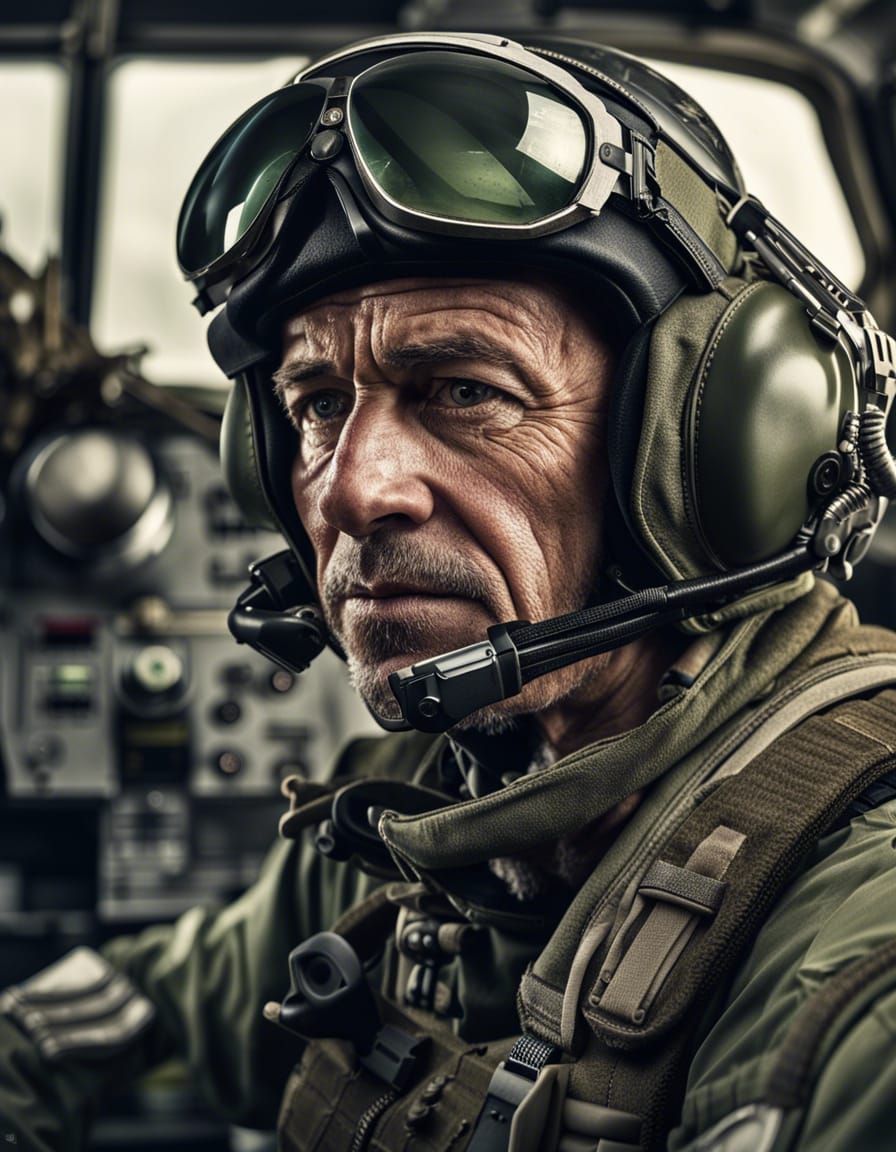 Detailed Studio Shot of Army Pilot in Helmet