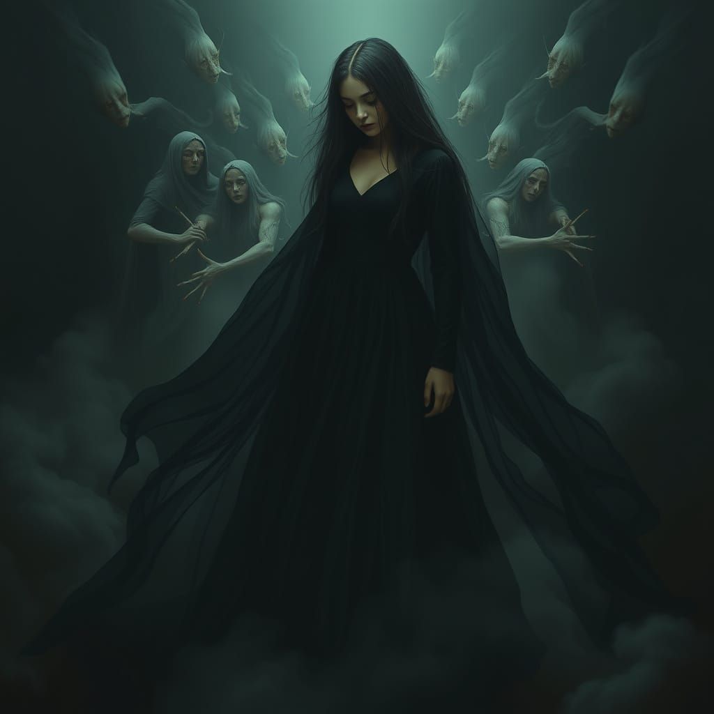 Ethereal Woman Surrounded by Souls in Digital Art