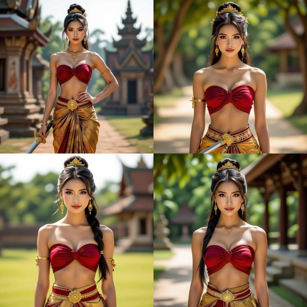 Southeast Asian Warrior Woman in Traditional Royal Attire