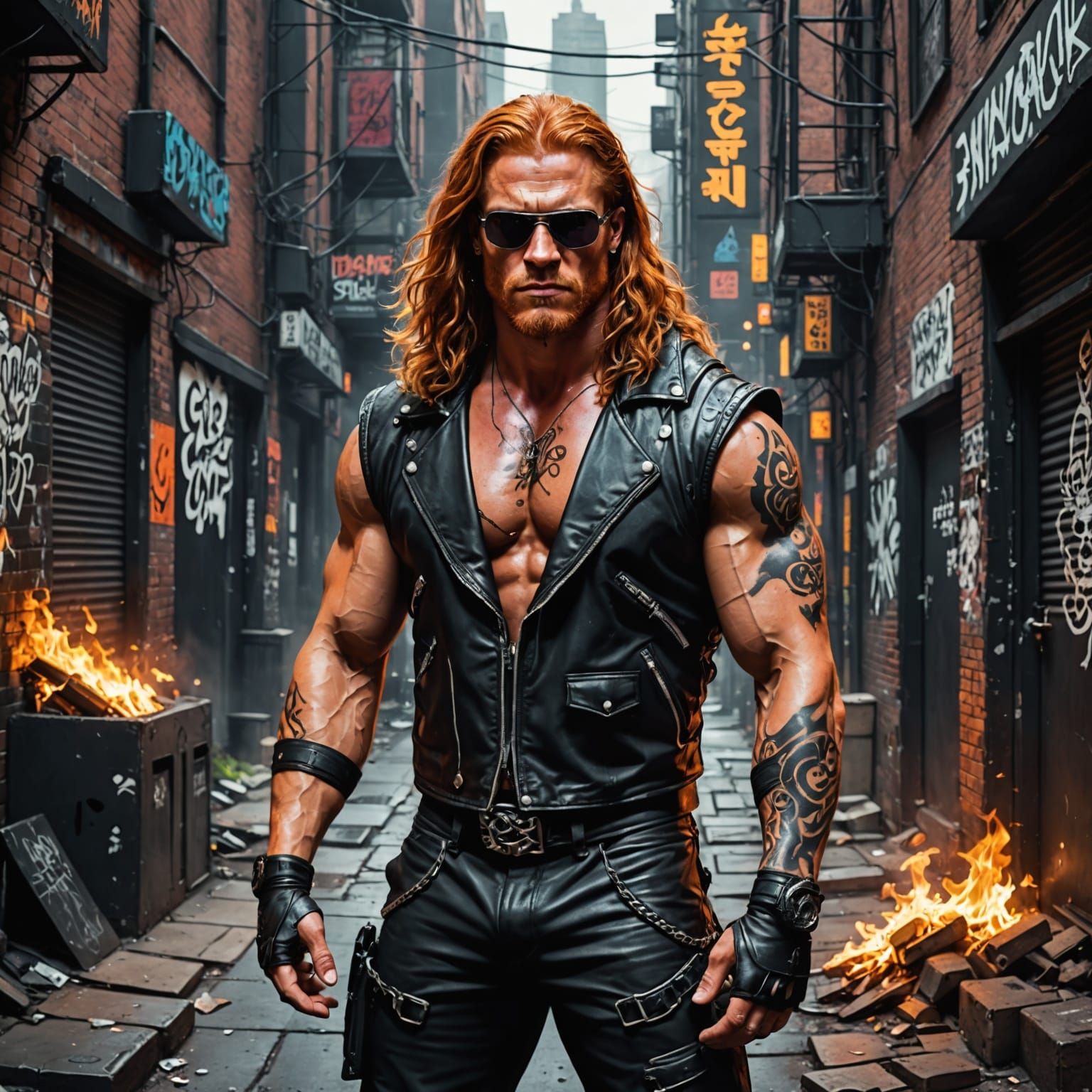 Cyberpunk Wrestler in Smoky Alleyway