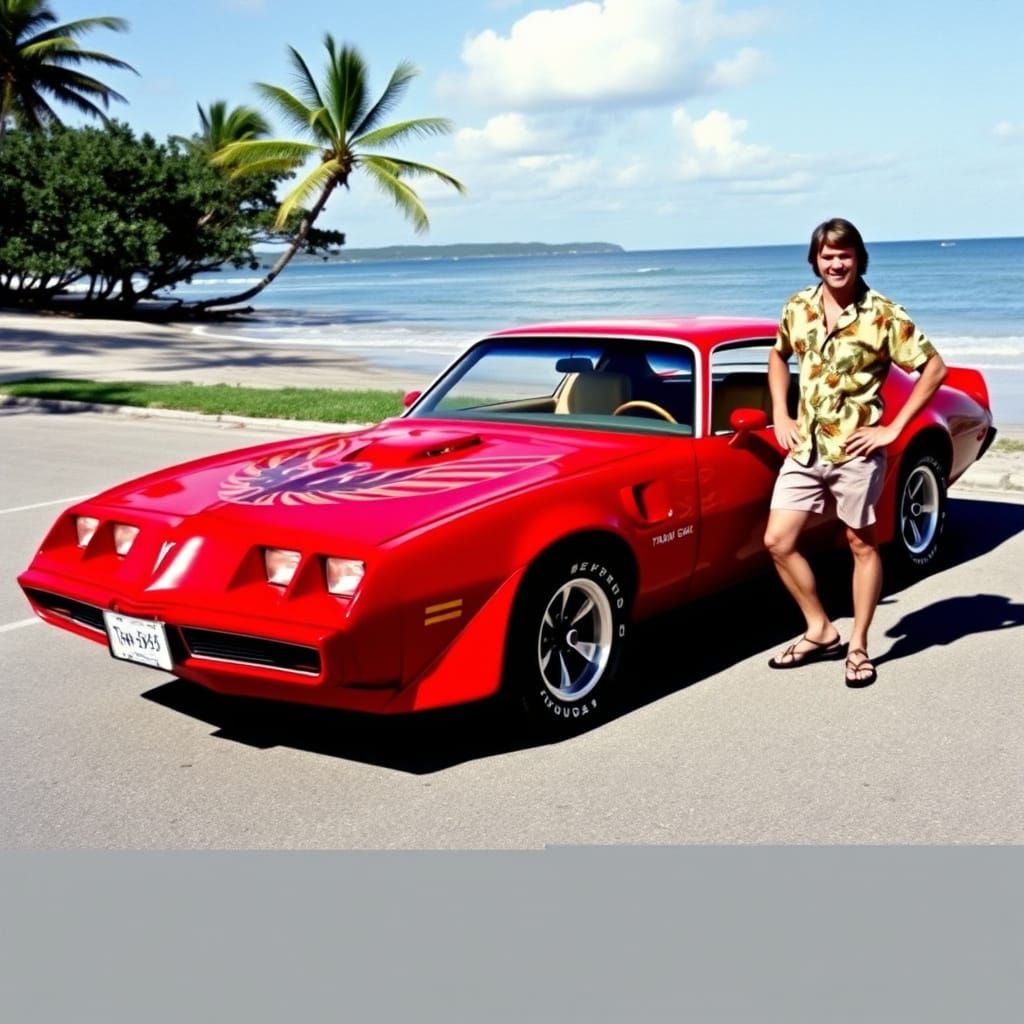 Red 1974 Pontiac Trans Am SD455, with added pinstripe detail...
