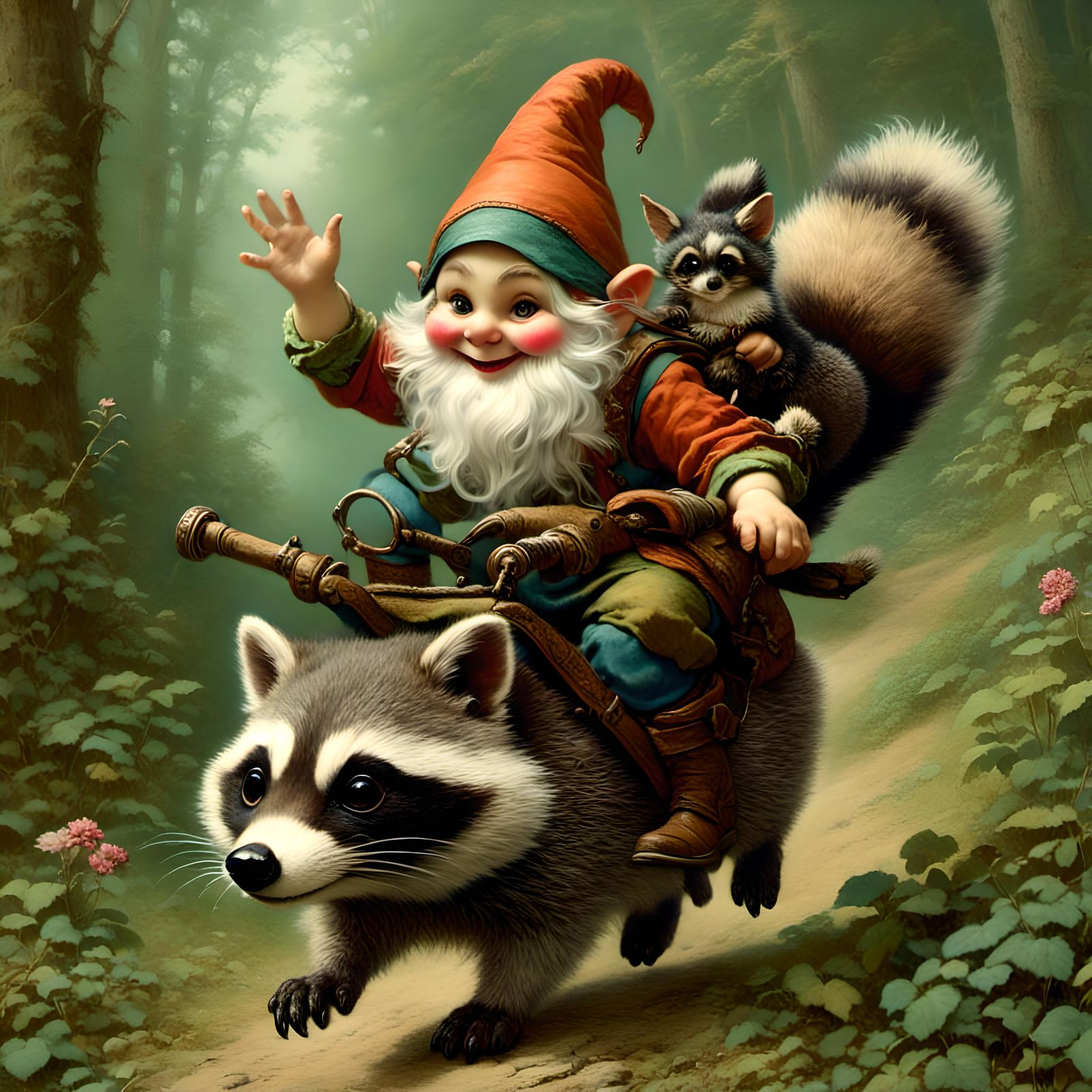 <lora:Gnomes-From Dalle 3:1.0>
Gnome riding a raccoon