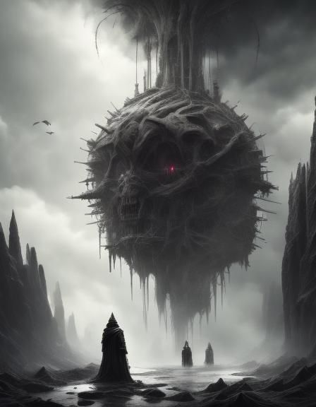 Gothic Cyborg Creature in Dark Landscape