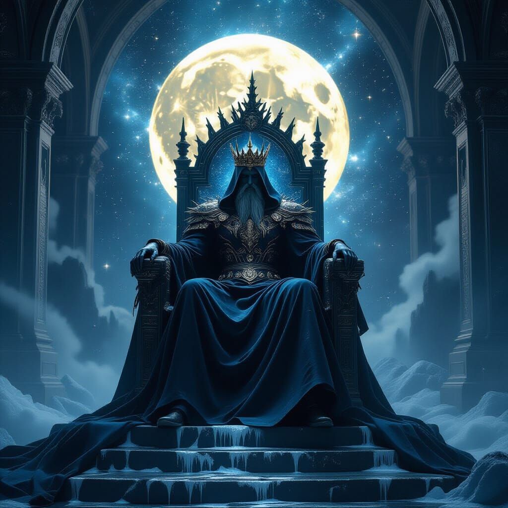 Celestial King on Moonstone Throne in Cosmic Castle