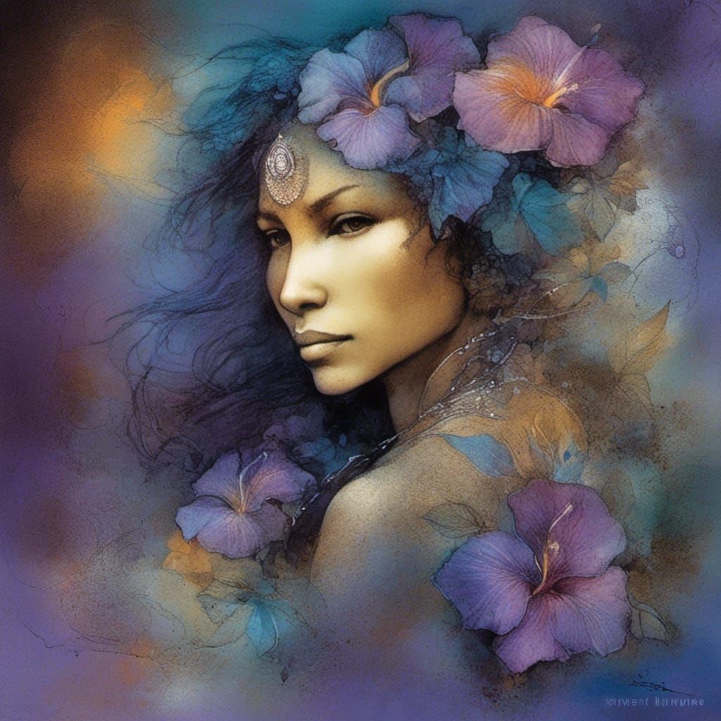 <lora:ArchetypalImagery:1.0> A woman surrounded by blue and ...