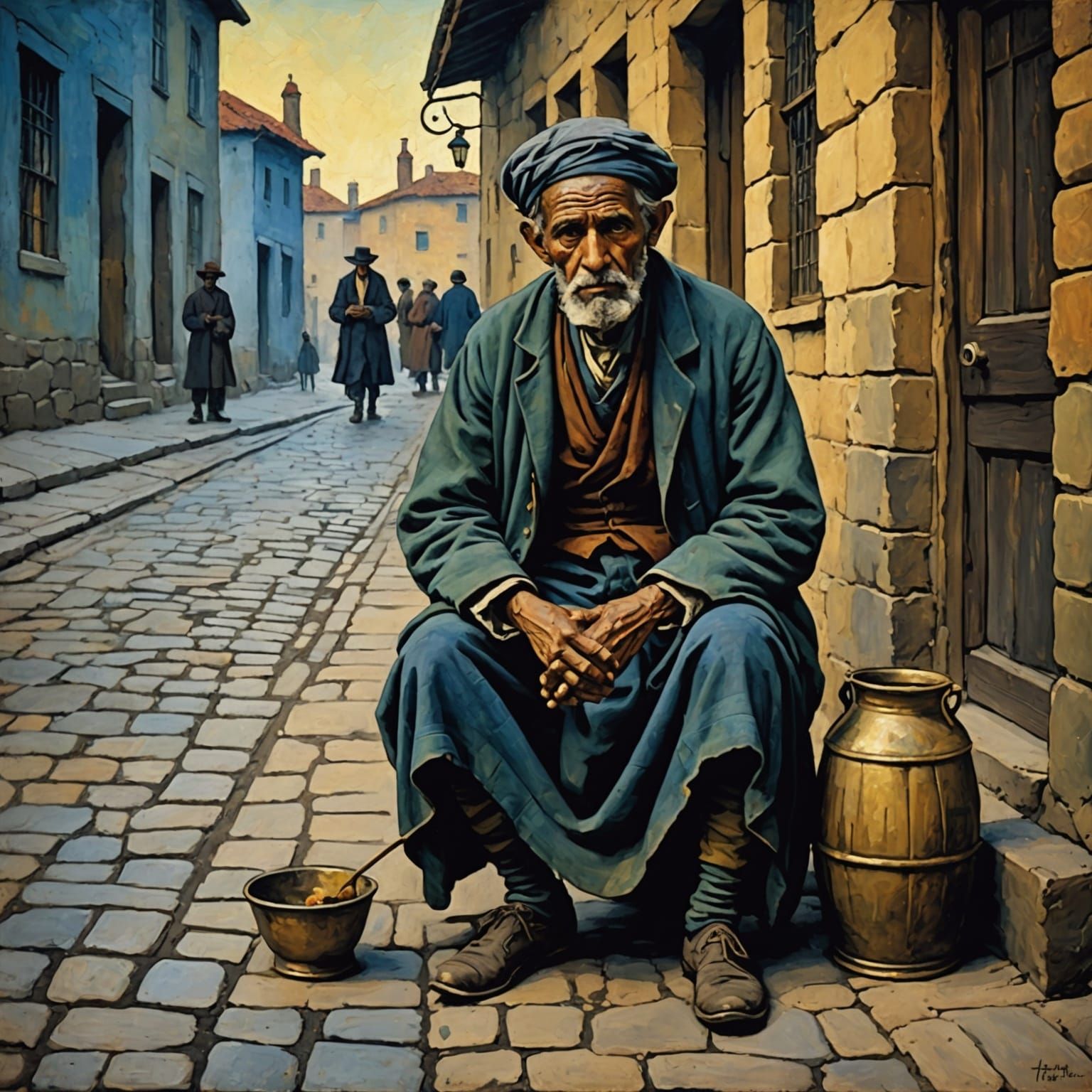 Blind Beggar in 18th Century: Abstract Art Style