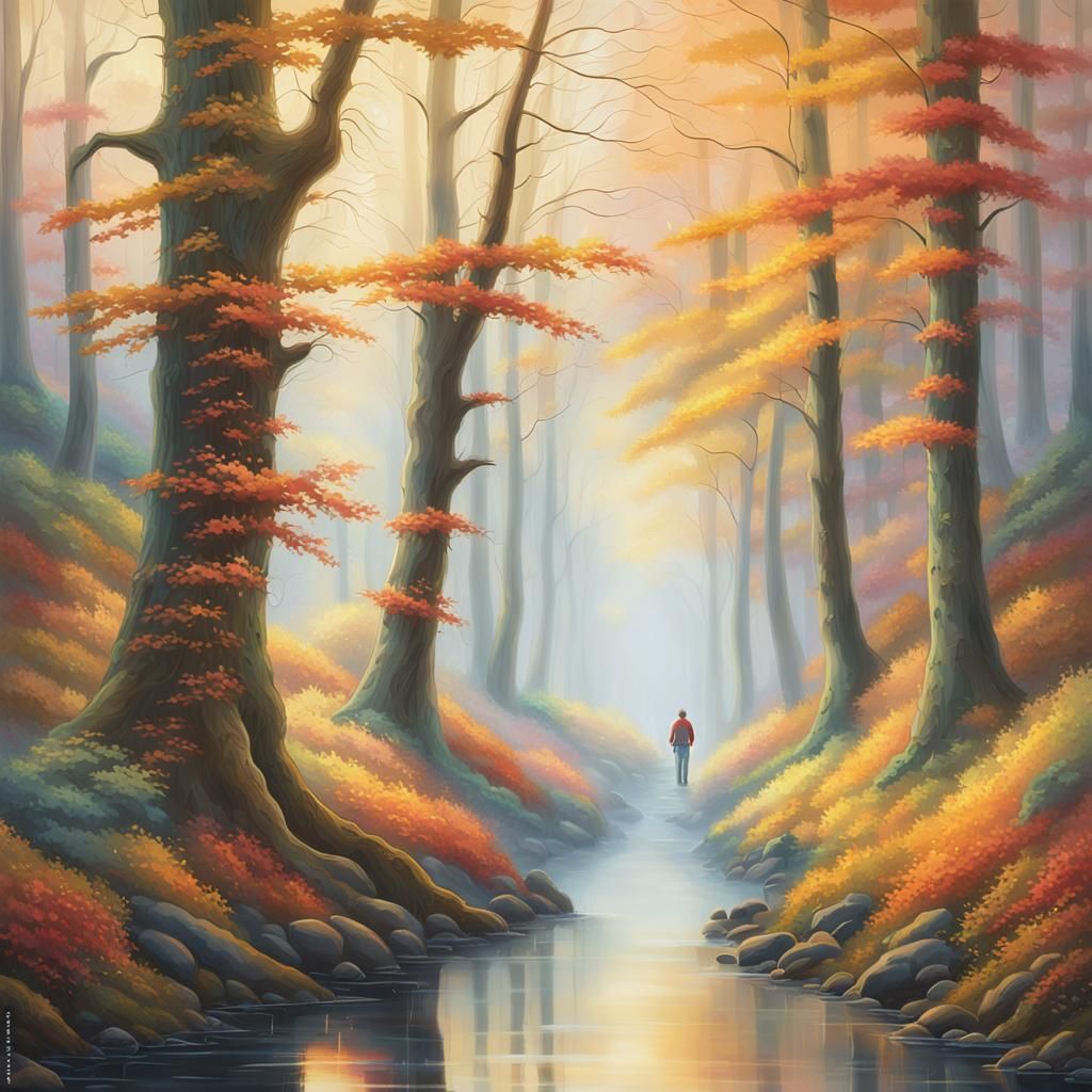 Ethereal Autumn Pathway in a Fantasy Landscape