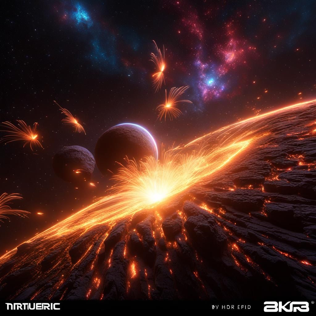 Cosmic Nebula with Fireworks in Hyperrealistic 3D Style