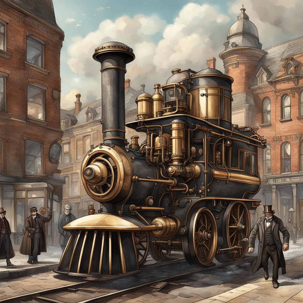 Steampunk Engine in Victorian City