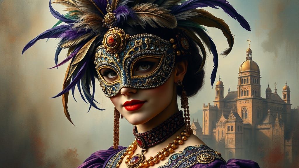 Mardi Gras Masked Woman as Heavy Metal Album Art