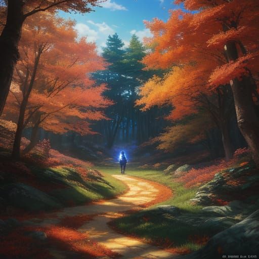 Knight Awakens with Aura in Autumn Forest Garden
