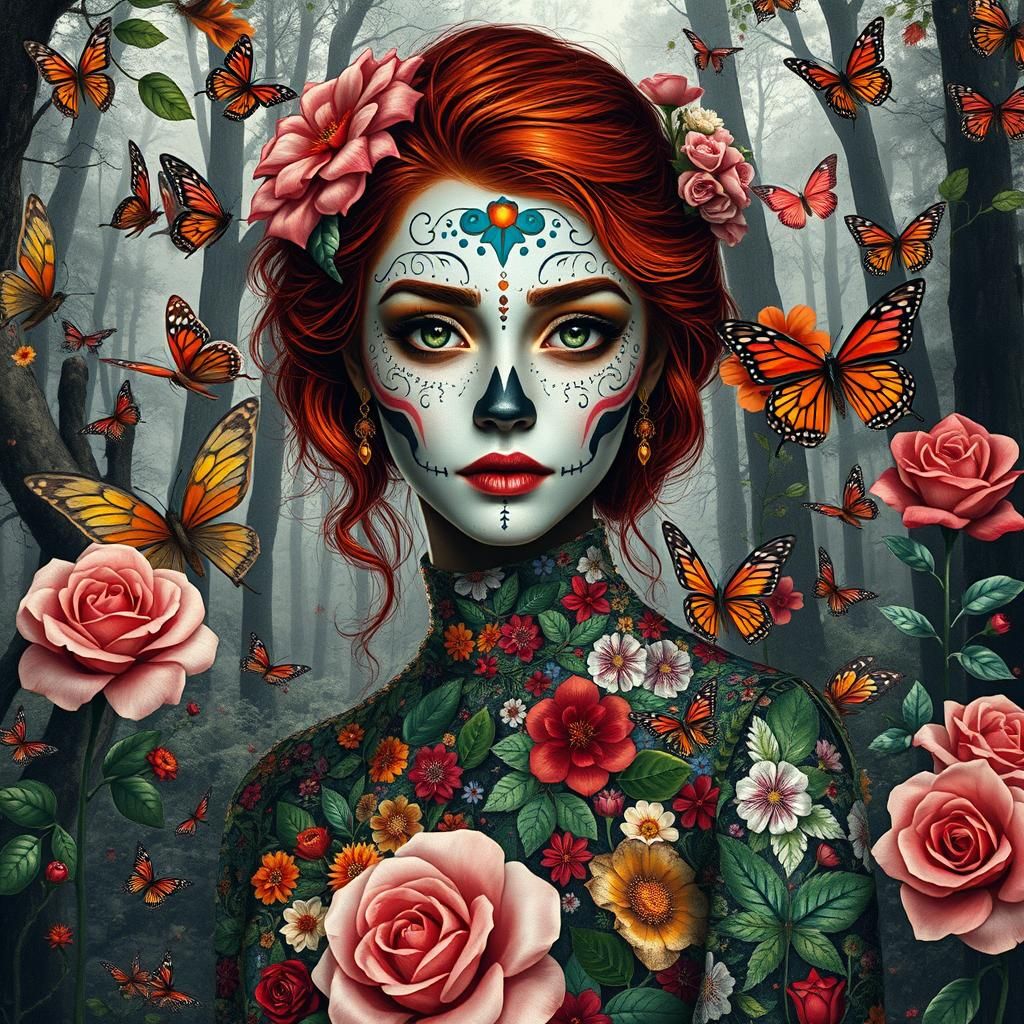 Woman in Día de los Muertos Face Paint