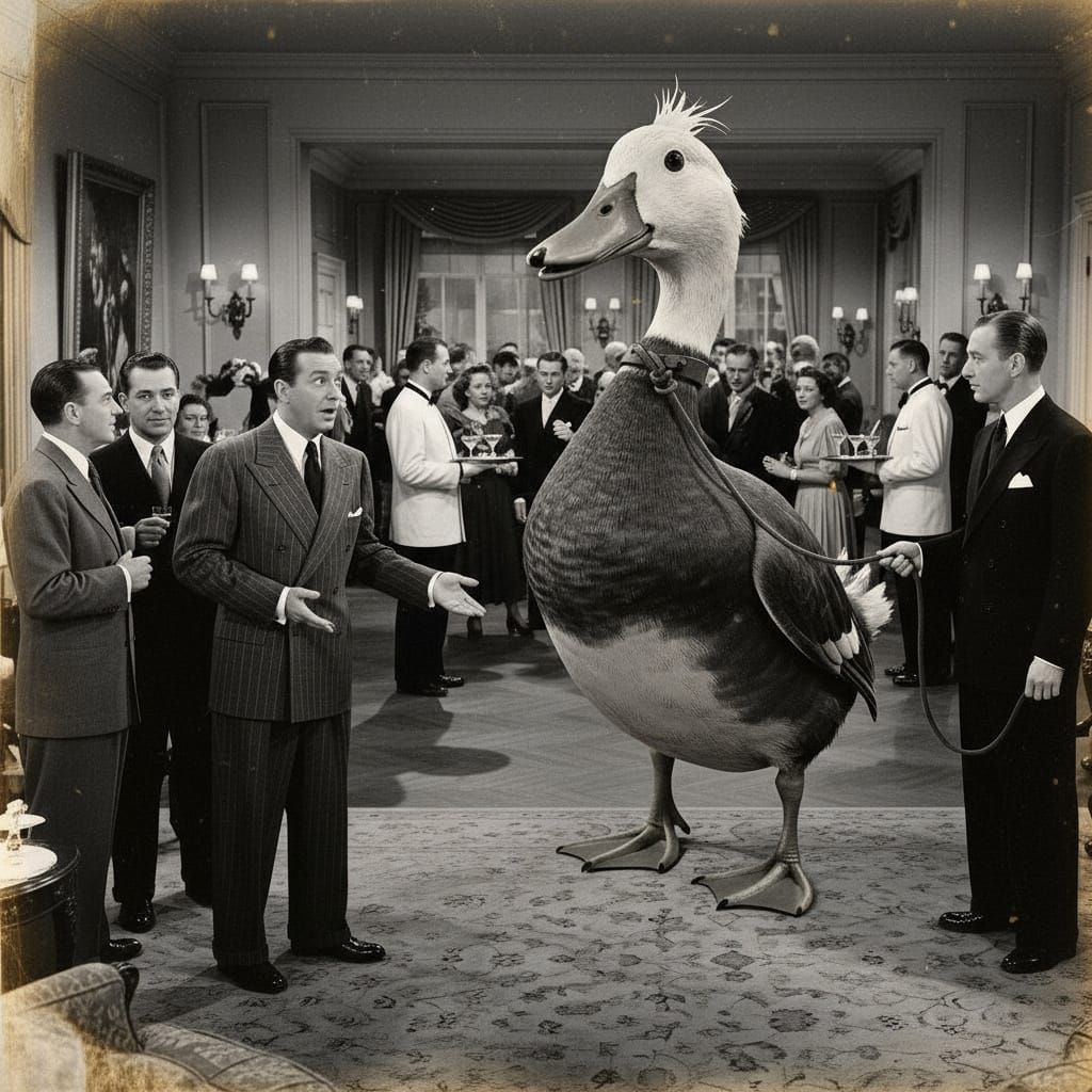 "Excuse me, I did come here to see a man about a duck...I'm ...