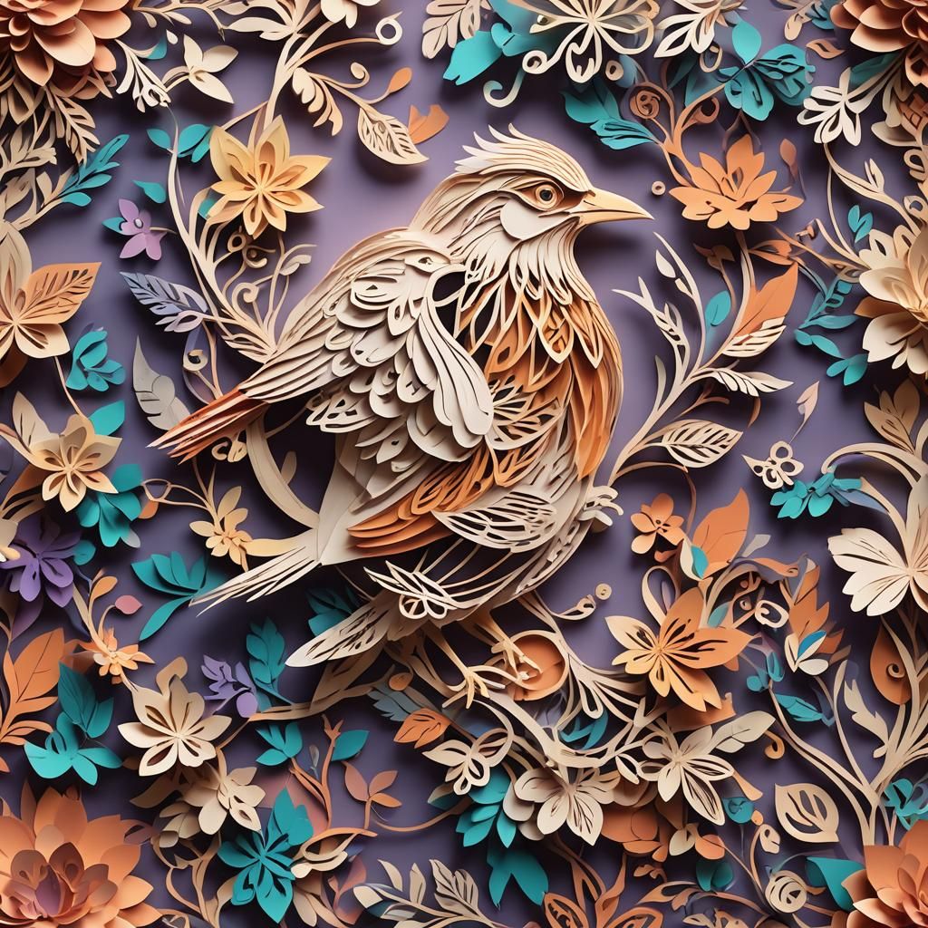 Kirigami Bird: Paper Art in Volumetric Lighting
