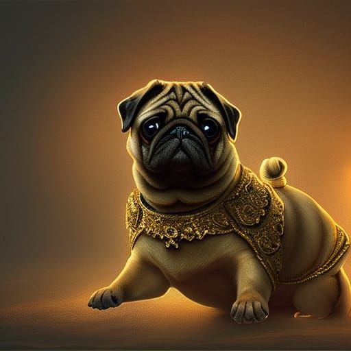 Glowing Gold Pug: Epic Digital Matte Painting
