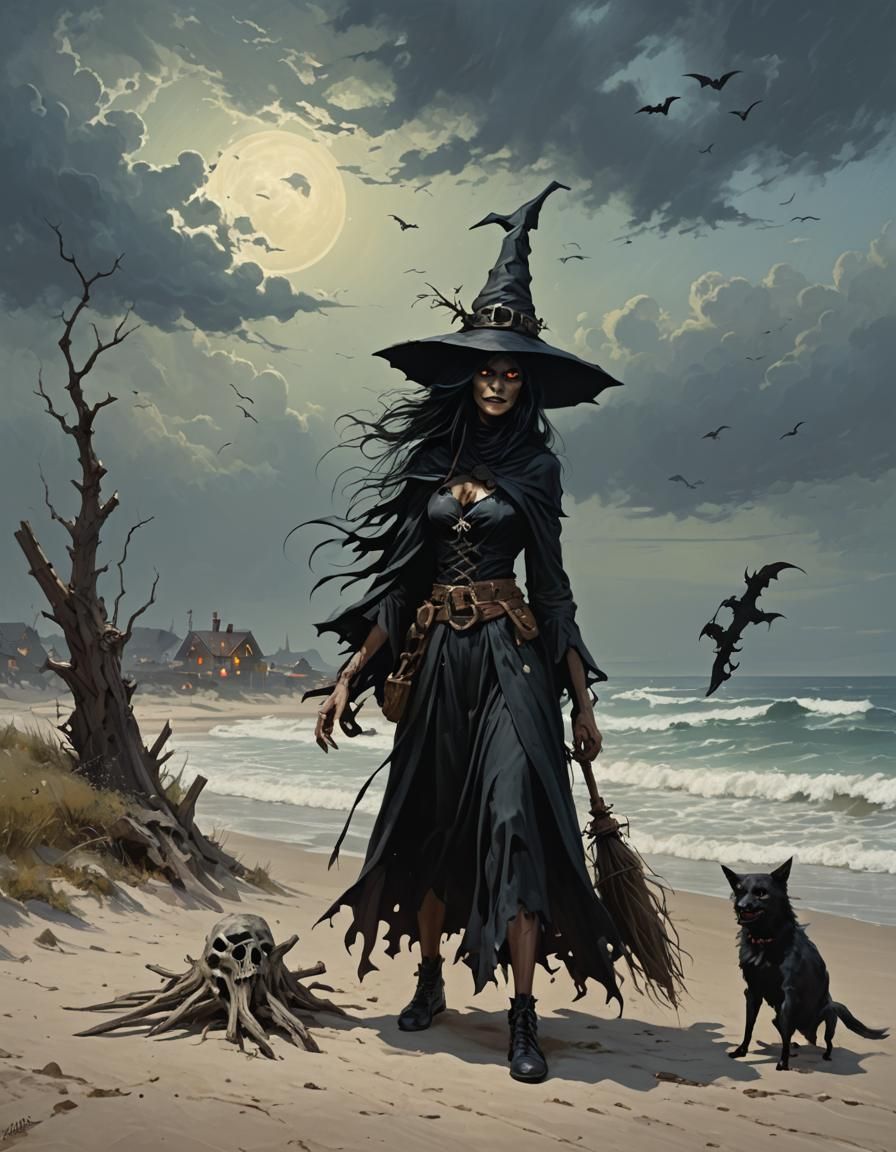 Sinister Seaside Beach Witch Fantasy