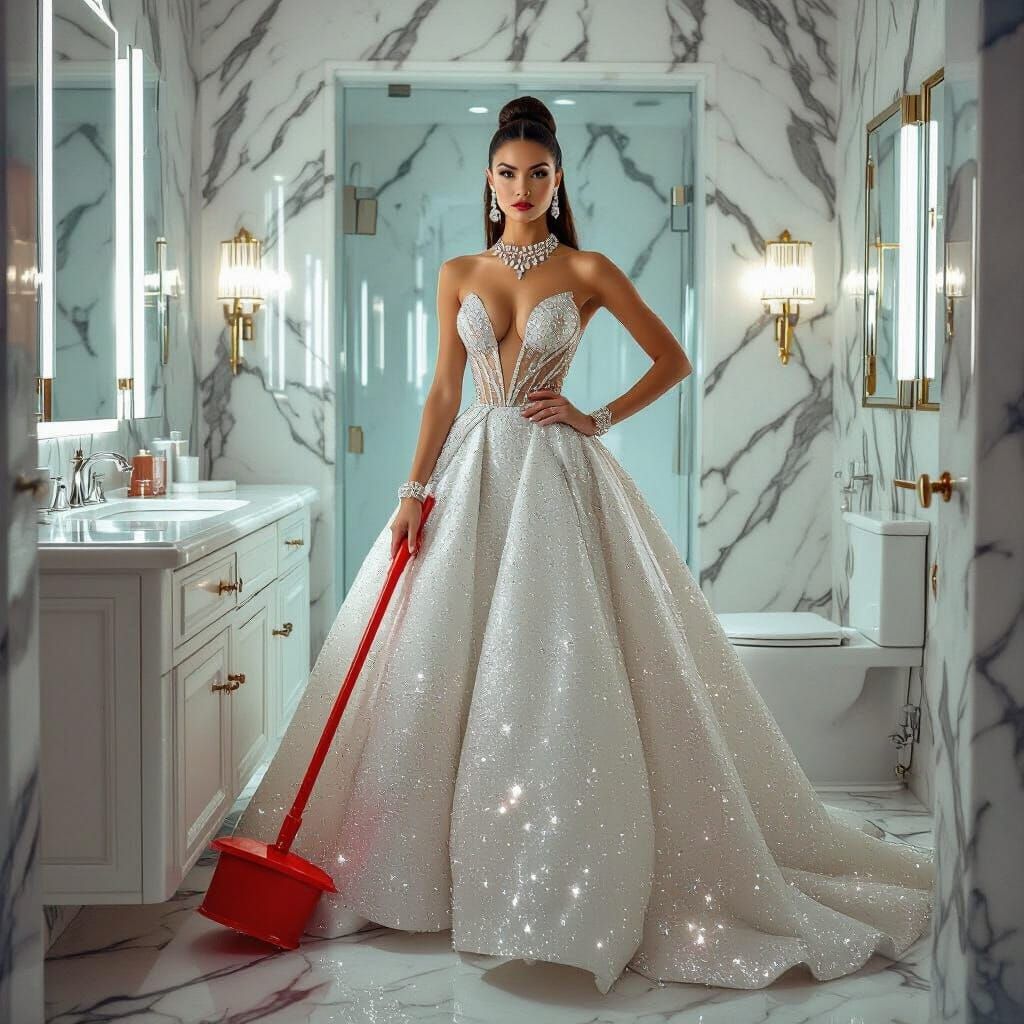 Glamorous Influencer with Plunger: Digital Art in Nagel Styl...