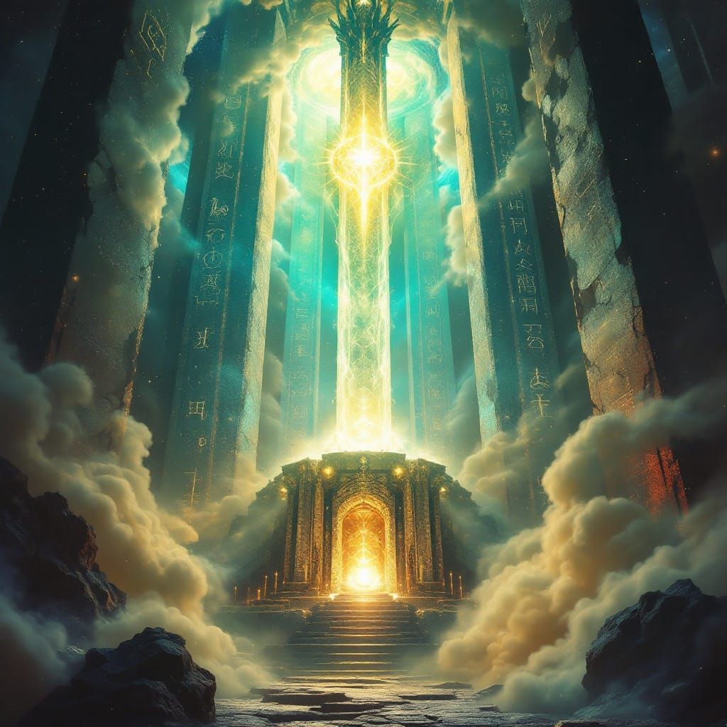 Mystical Temple Amidst Swirling Nebula