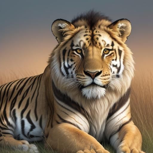 Lion and Tiger Hybrid in Golden Savannah Light