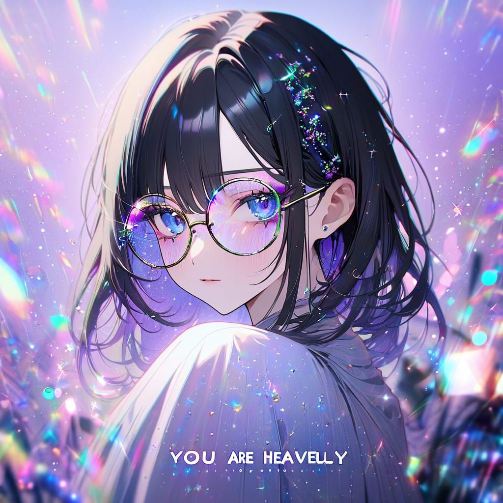 Anime Girl with Glittery Black Hair and Blue Eyes in Soft, E...