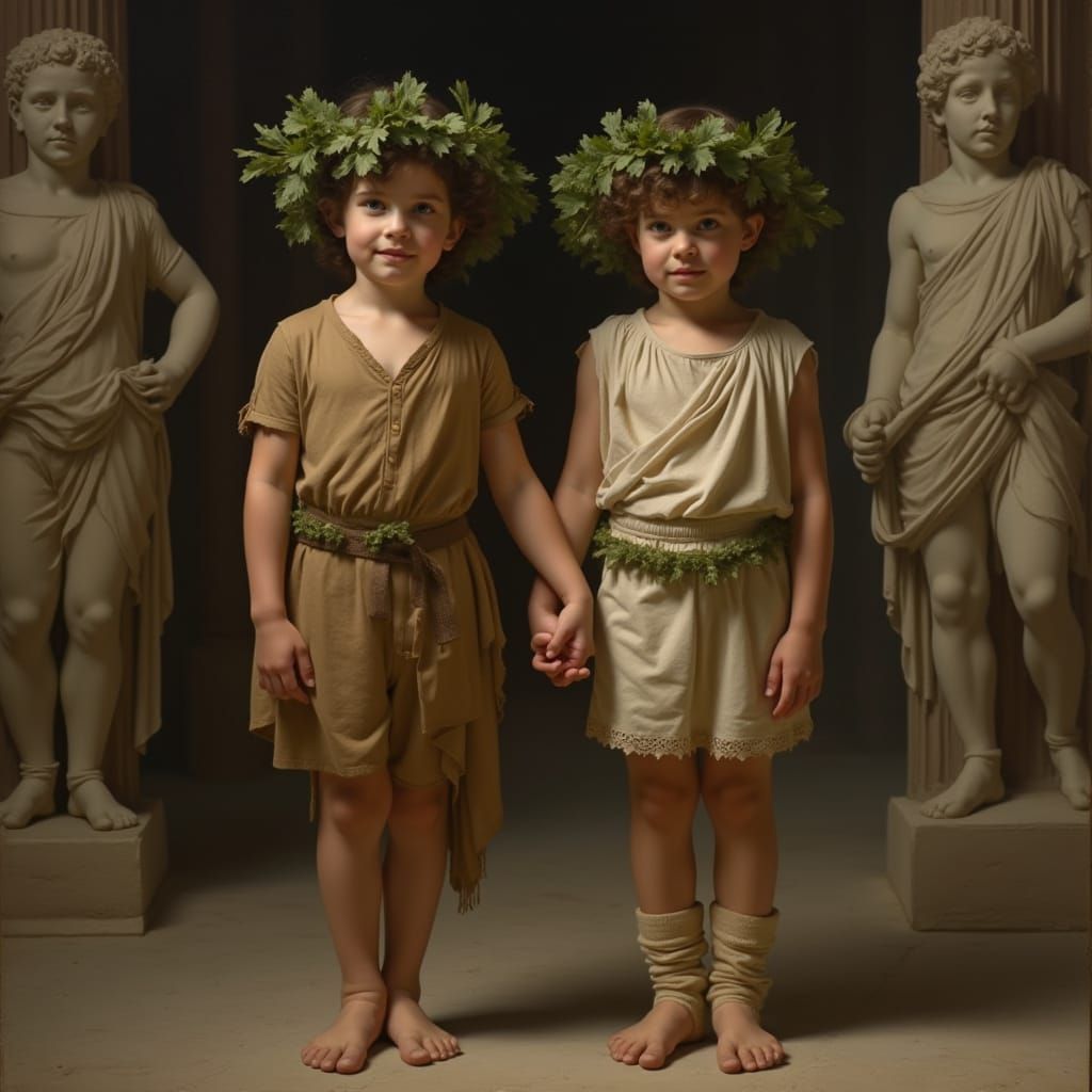Boys in Greek Temple, Classical Style