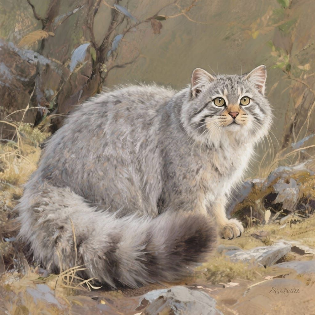 Pallas's Cat in Natural Habitat, Wildlife Art