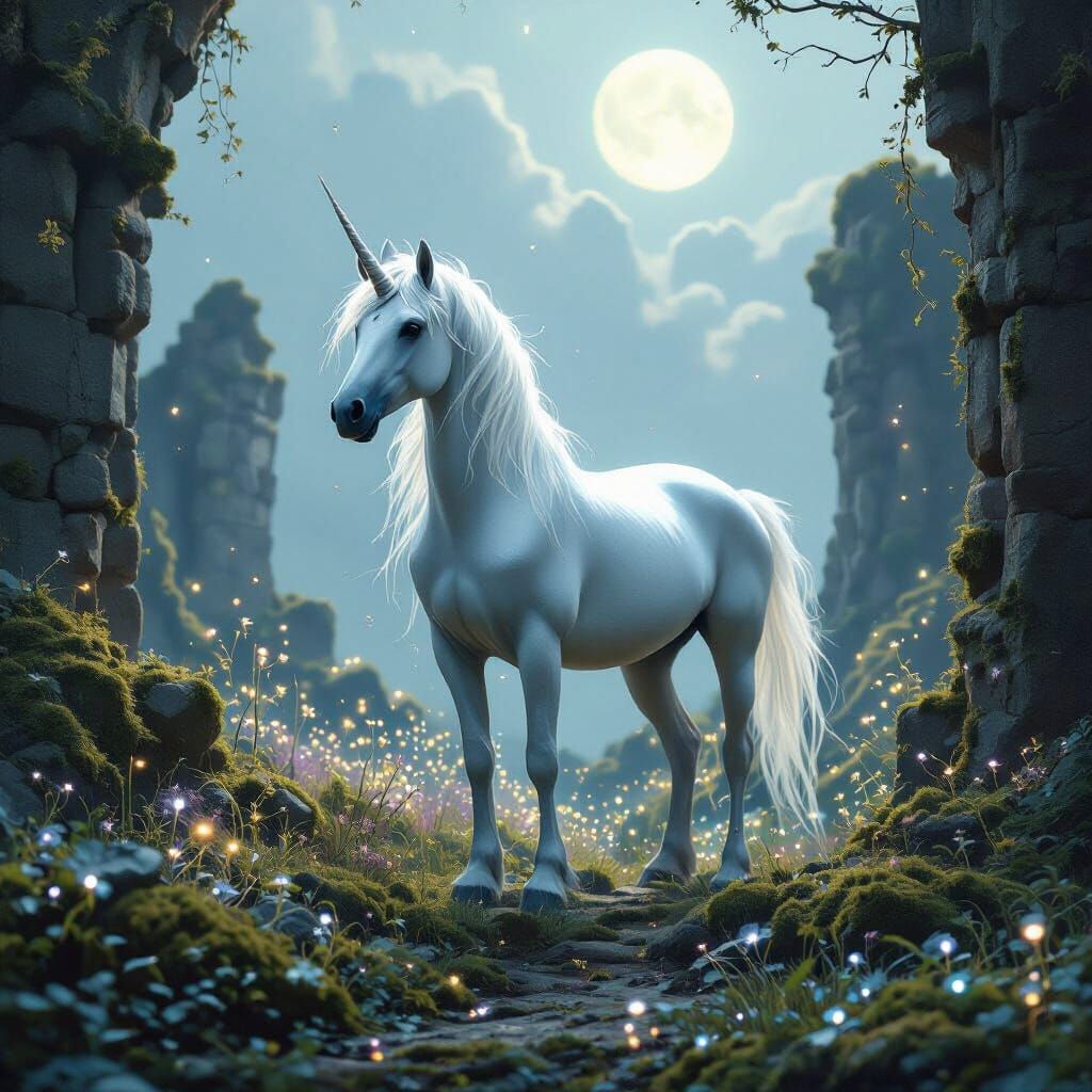 Unicorn in Bioluminescent Forest: Matte Painting