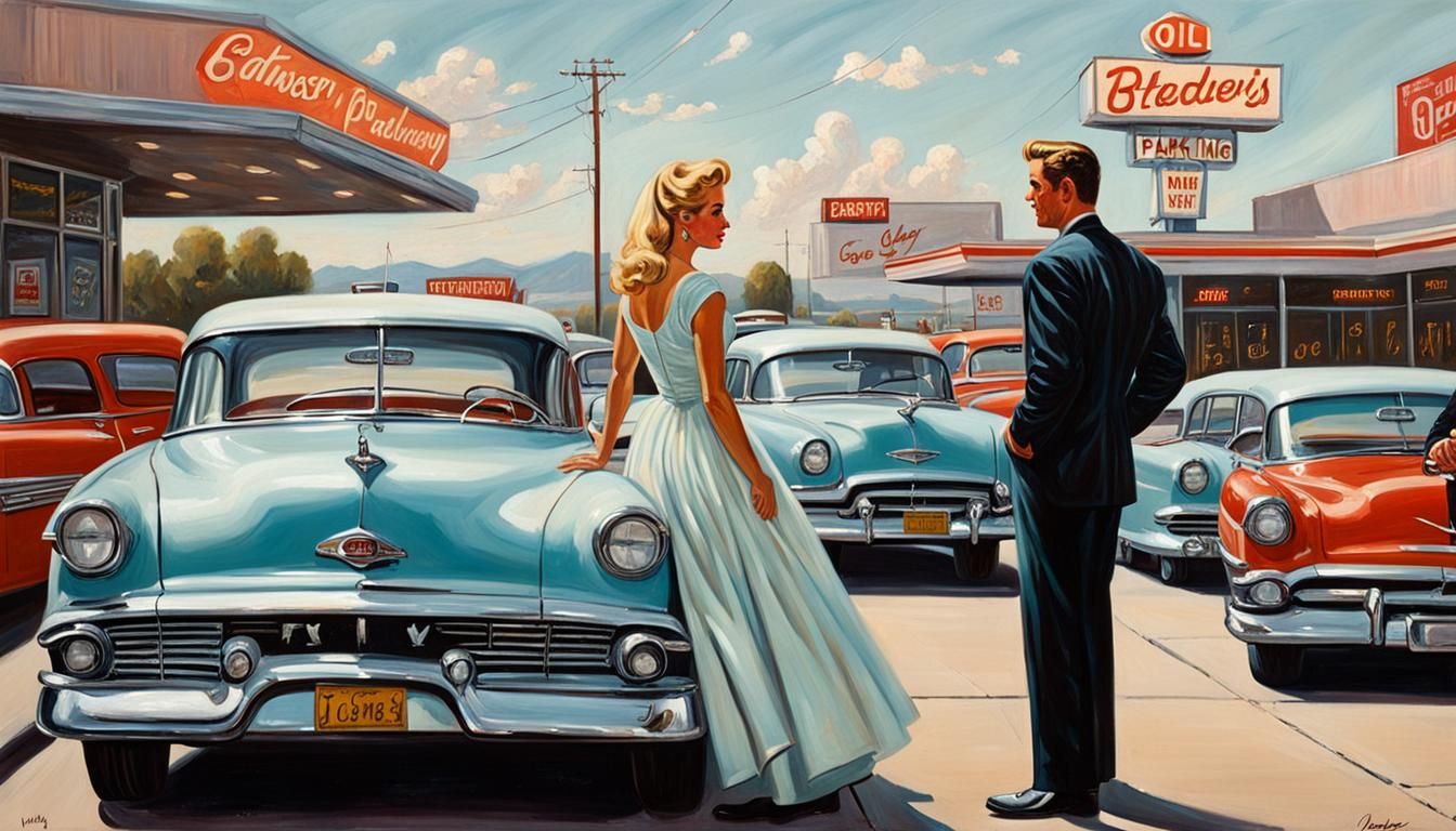 1950s Diner Scene in Oil Painting Style