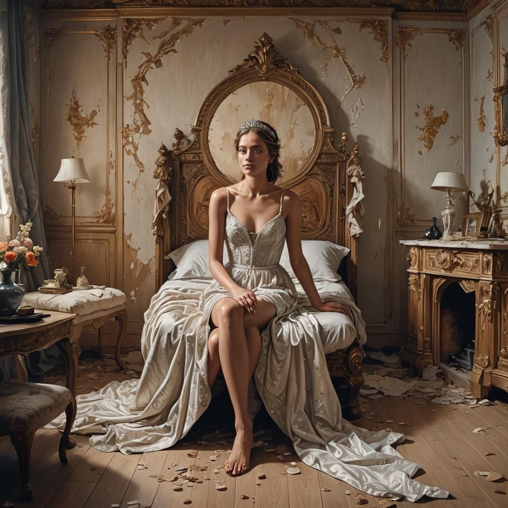 Intimate Bedroom Scene with Nude Women, Splash Art