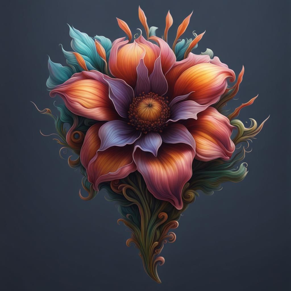 Detailed Long Flower Sticker in Fantasy Art Style