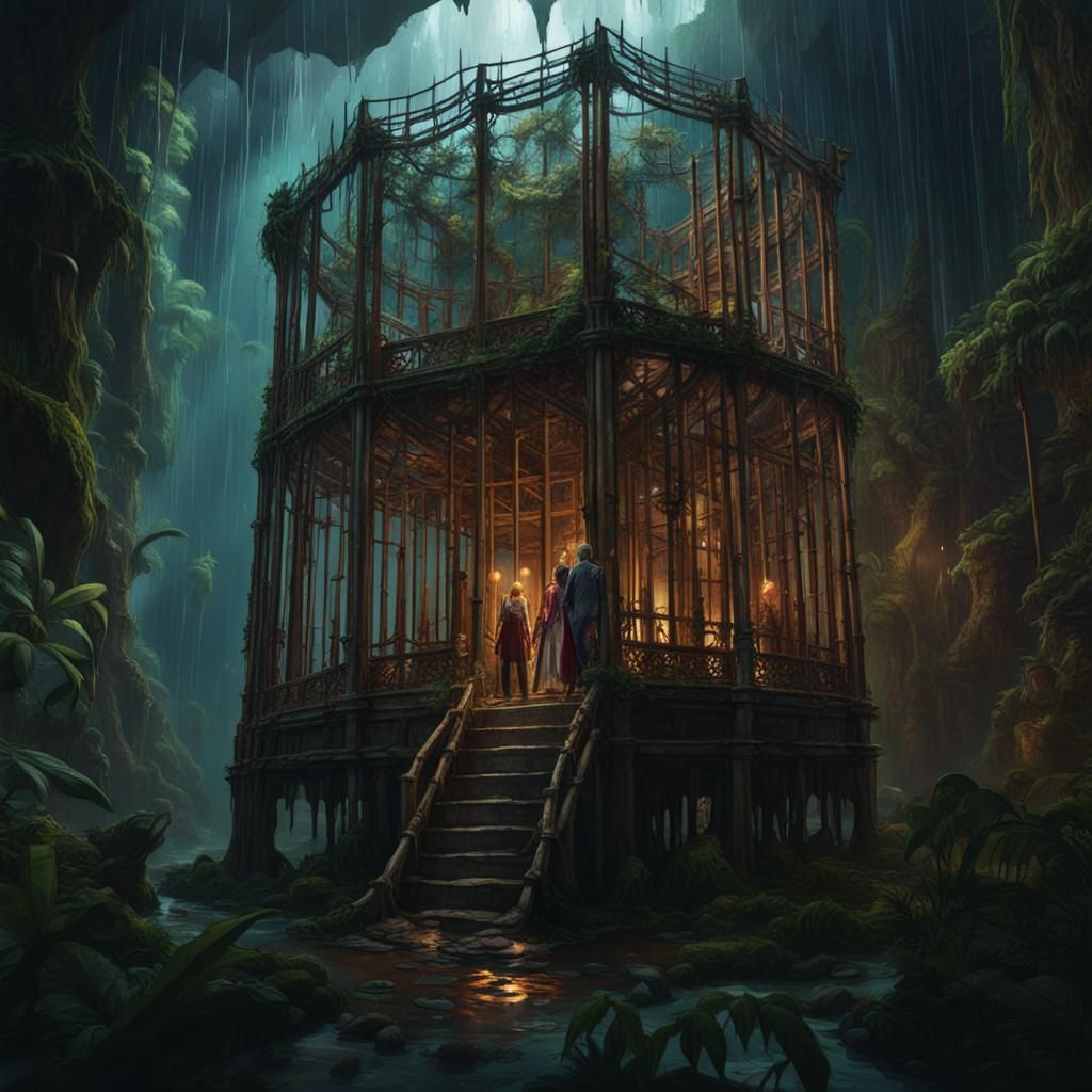 Adventurers in Rainforest Cage: Fantasy Concept Art