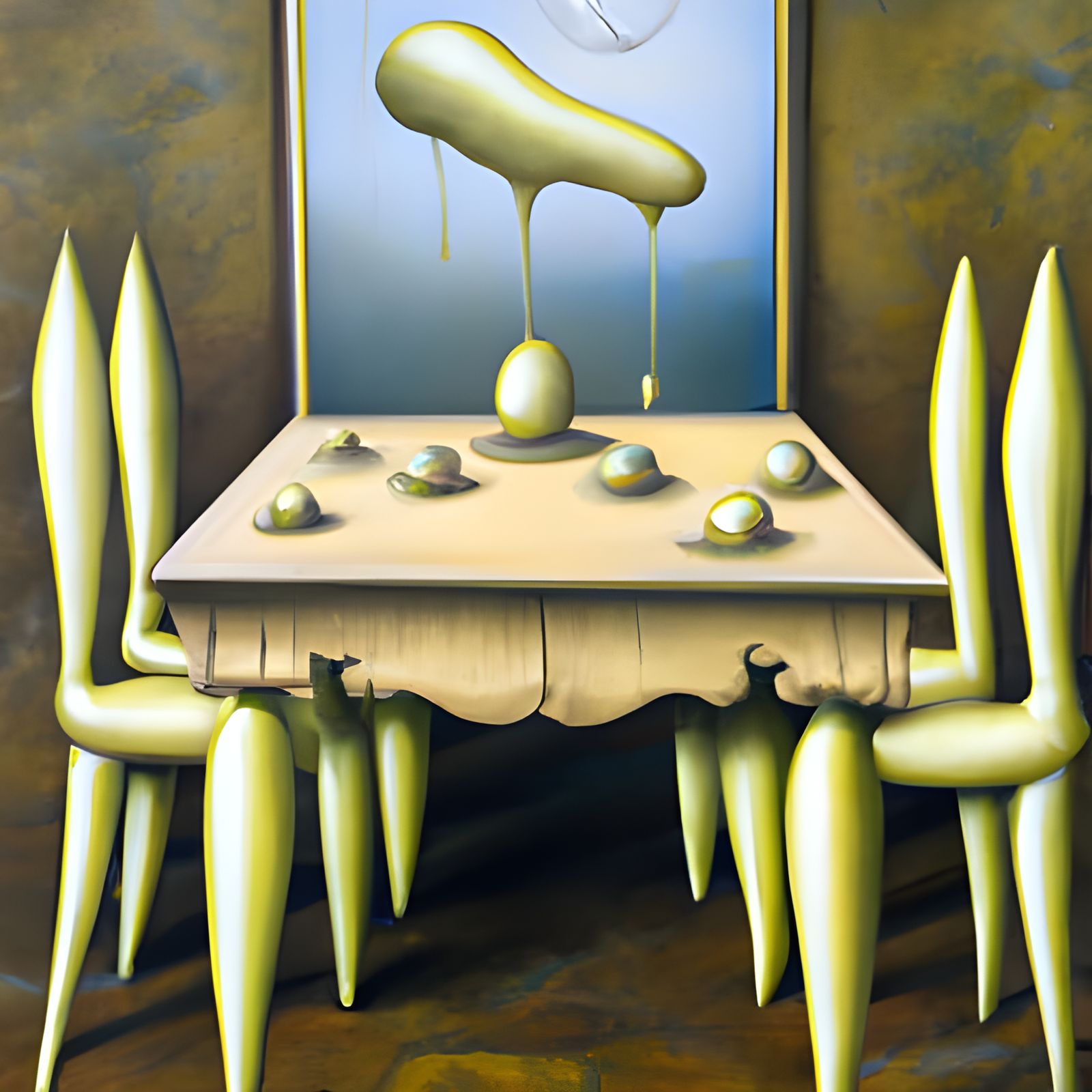 Surrealist Melting Table in Oil on Canvas