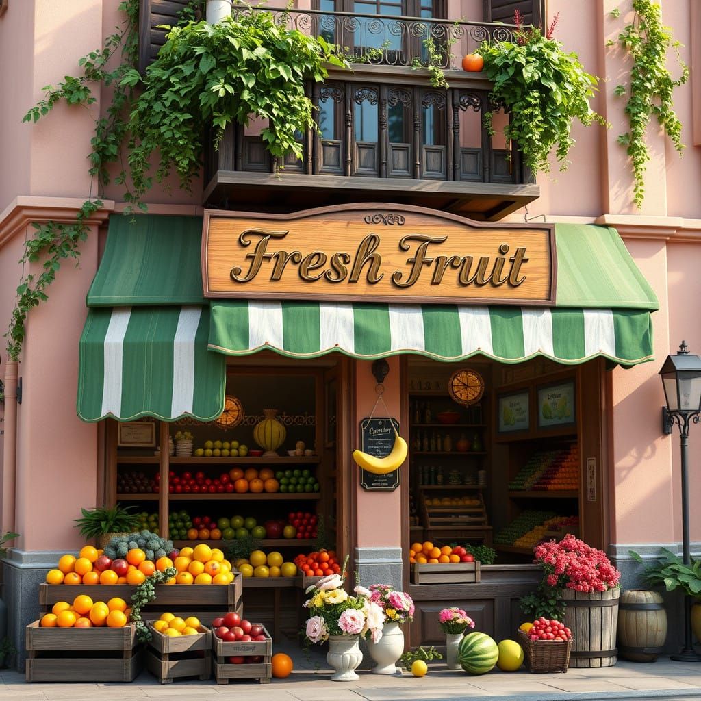 Vintage Fruit Market Scene in Whimsical Style