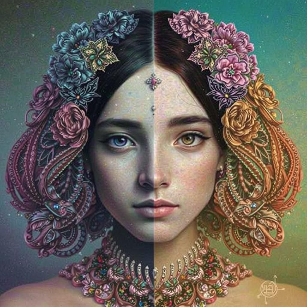 Fractured Portrait Inspired by Pointillism and Concept Art