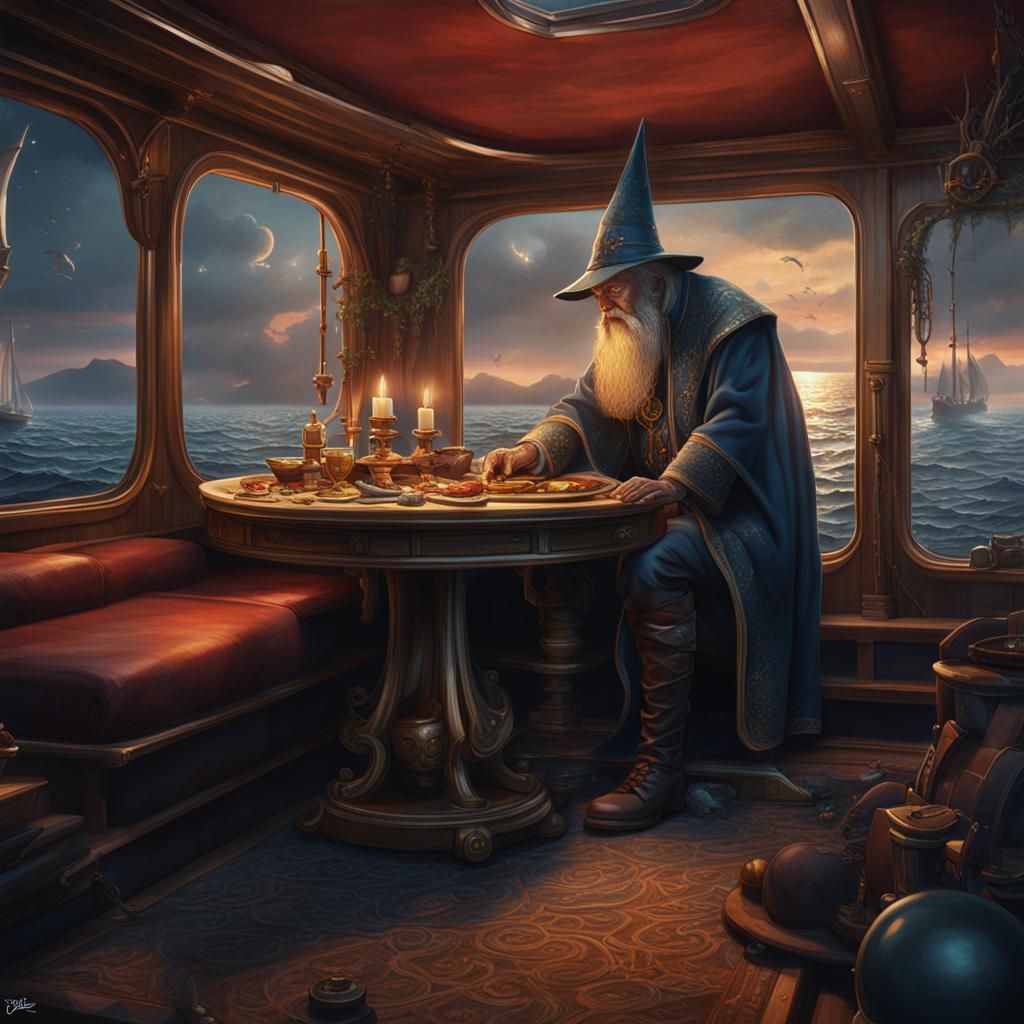 Wizard's Grief: Fantastical Yacht Scene in Deep Color