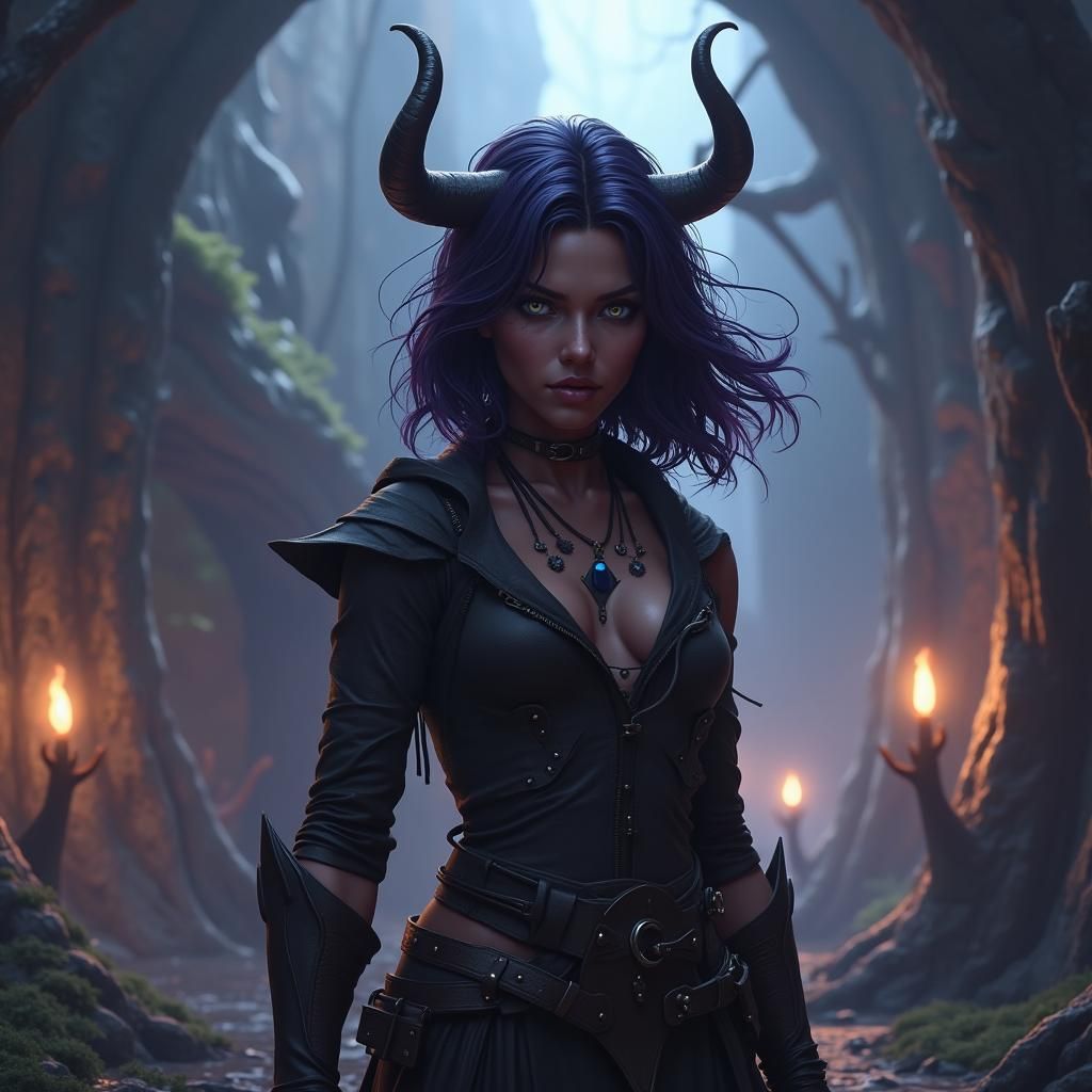 Tiefling Character in Detailed Fantasy Environment