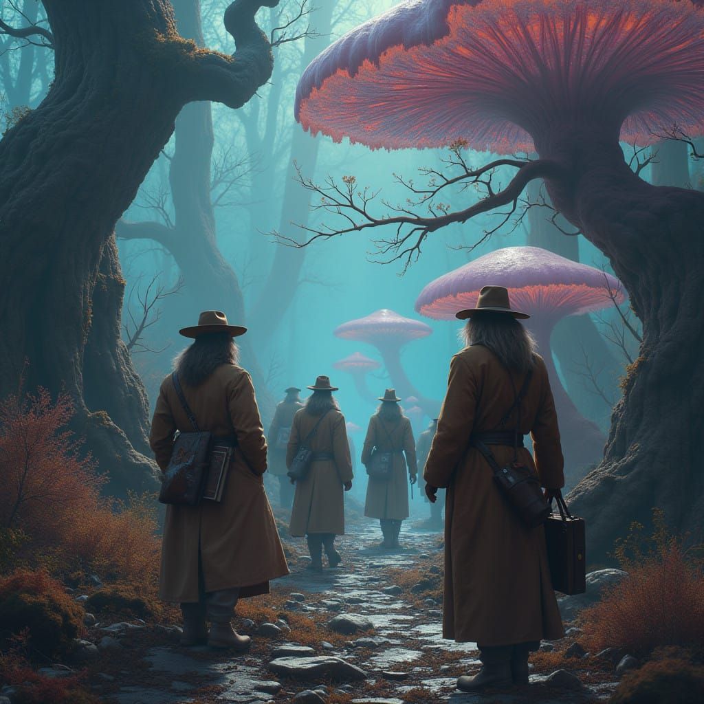 Scientists at Mystical Forest Edge: Matte Painting