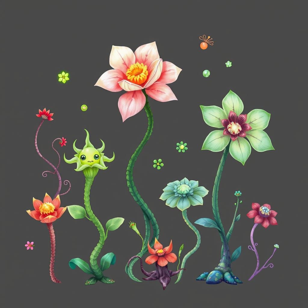 Whimsical Fantasy Plants in Hand-Drawn Style