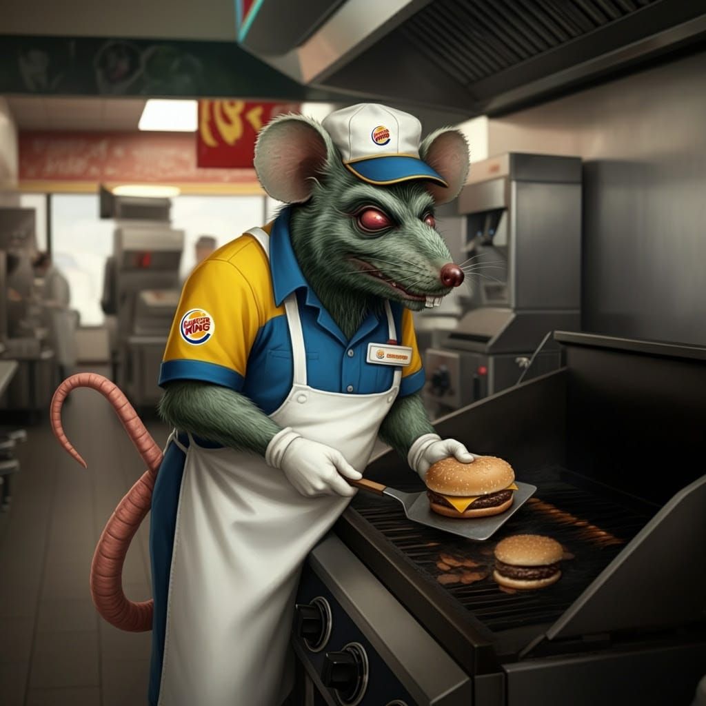 Ratfink in Burger King Uniform, Flipping Hamburgers, 1960s P...
