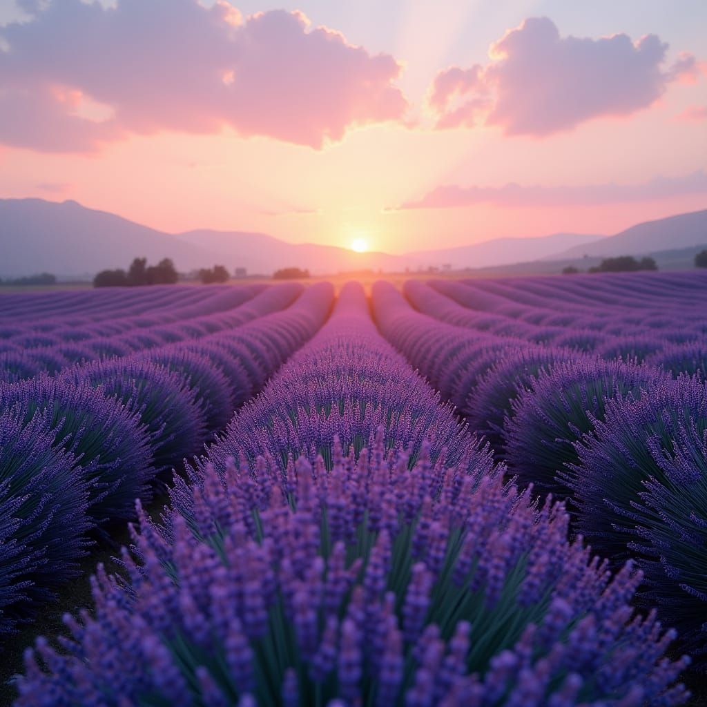 Lavender Fields at Dawn in Serene Landscape