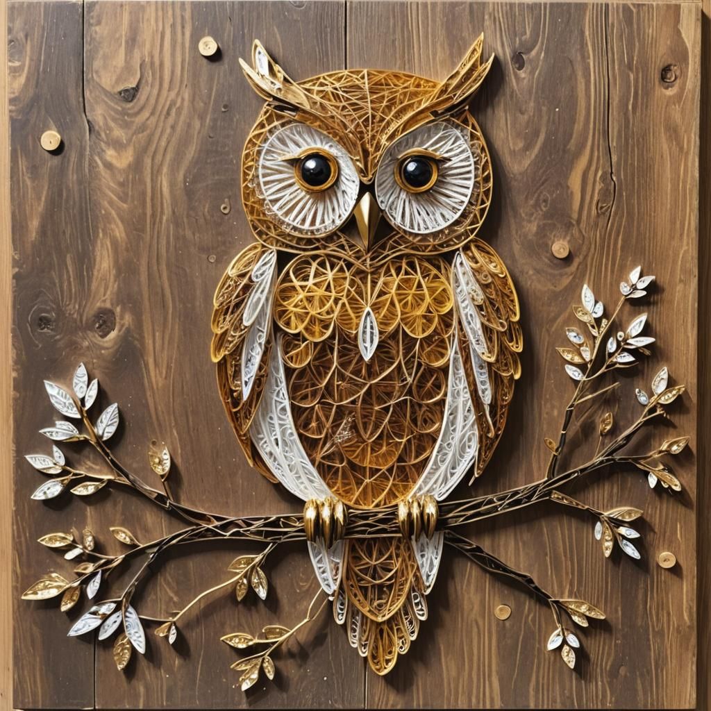 Vibrant String Art: A Wise Owl on Branch