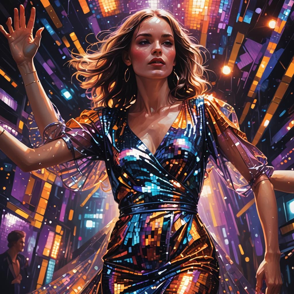 Shimmering Disco Dress in Digital Art Style