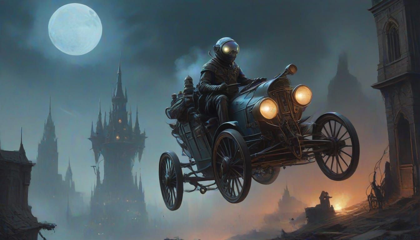 Ethereal Victorian Taxi Flight by a Gaseous Alien
