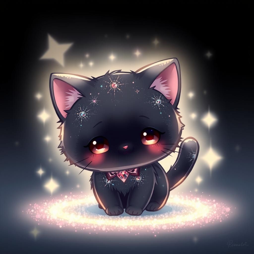 Chibi Black Cat with Diamond Sparkle Halo