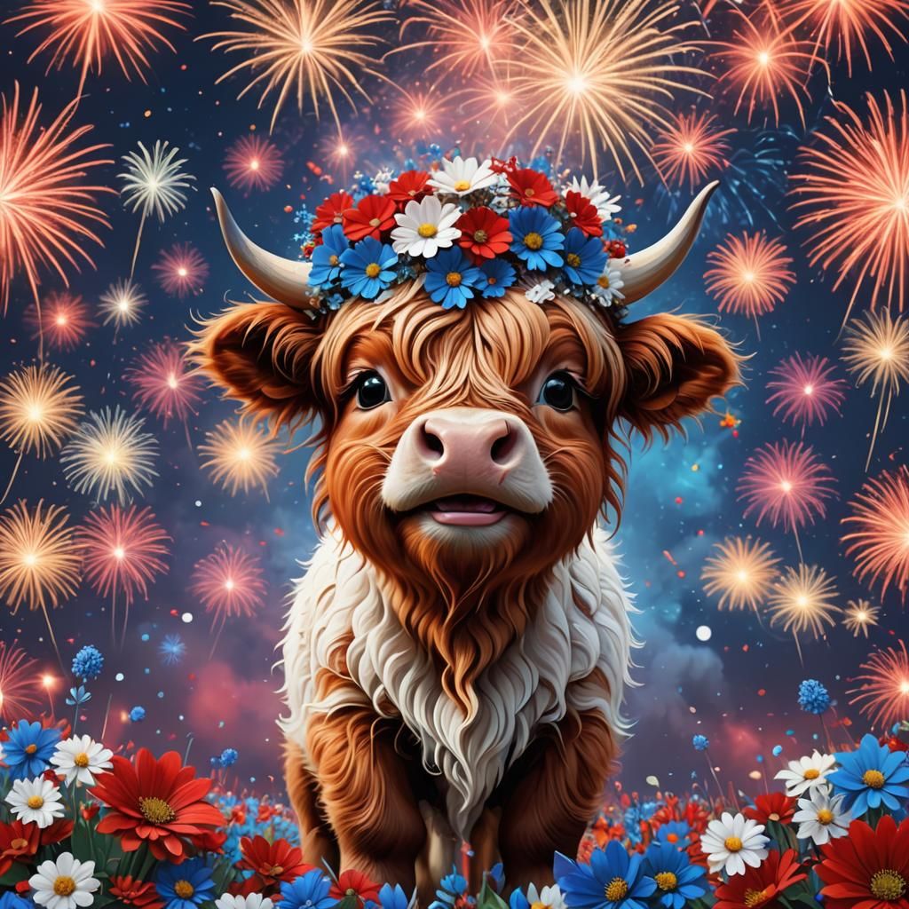 Patriotic Highland Cow Celebrates 4th of July